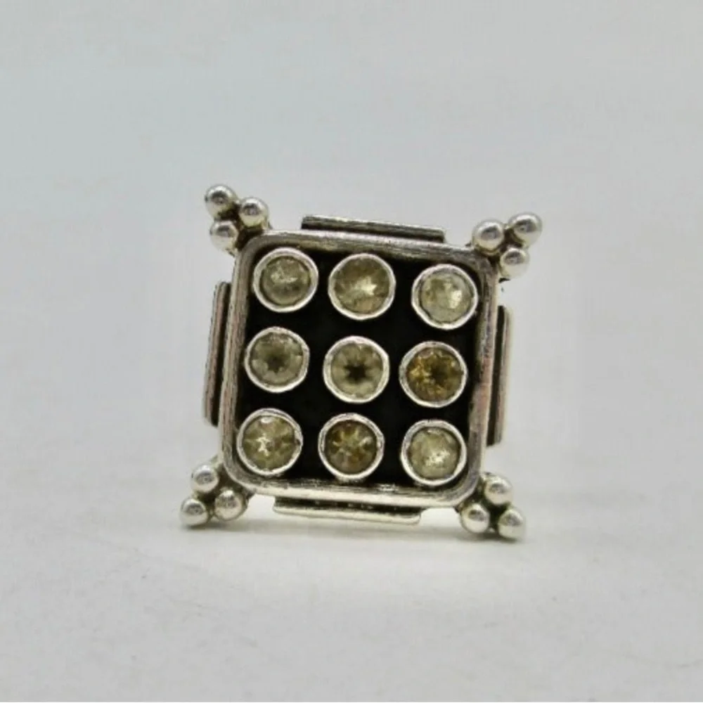 EUC Art Deco Square Designed 9 Stone Yellow Citrine 925 Silver Ring sz 8